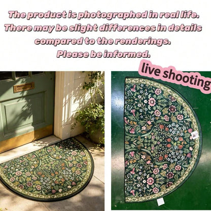 1pc, Bohemian Green Floral Print Semi-Circle, Semi-Circle Design, Suitable For Indoor And Outdoor Use, Perfect For Living Room, Bedroom, Kitchen, Laundry Room, Patio And Carpet Decoration, Faux Stone