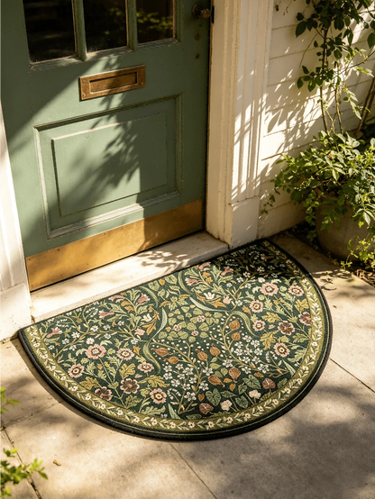 1pc, Bohemian Green Floral Print Semi-Circle, Semi-Circle Design, Suitable For Indoor And Outdoor Use, Perfect For Living Room, Bedroom, Kitchen, Laundry Room, Patio And Carpet Decoration, Faux Stone