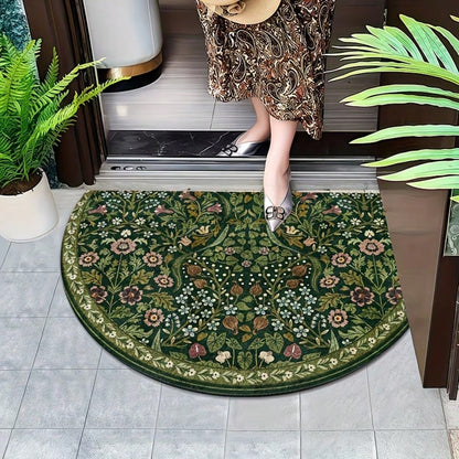 1pc, Bohemian Green Floral Print Semi-Circle, Semi-Circle Design, Suitable For Indoor And Outdoor Use, Perfect For Living Room, Bedroom, Kitchen, Laundry Room, Patio And Carpet Decoration, Faux Stone