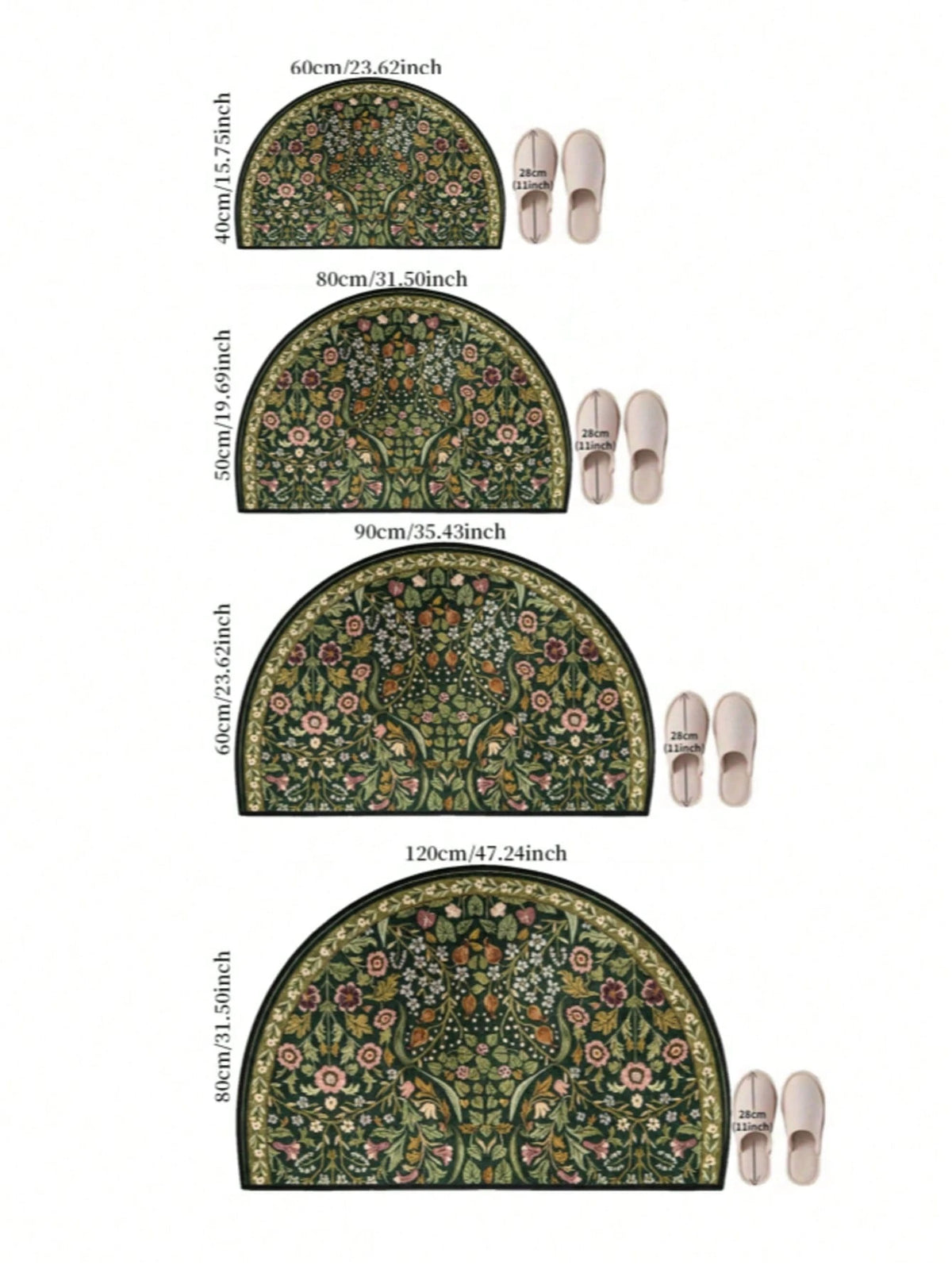 1pc, Bohemian Green Floral Print Semi-Circle, Semi-Circle Design, Suitable For Indoor And Outdoor Use, Perfect For Living Room, Bedroom, Kitchen, Laundry Room, Patio And Carpet Decoration, Faux Stone