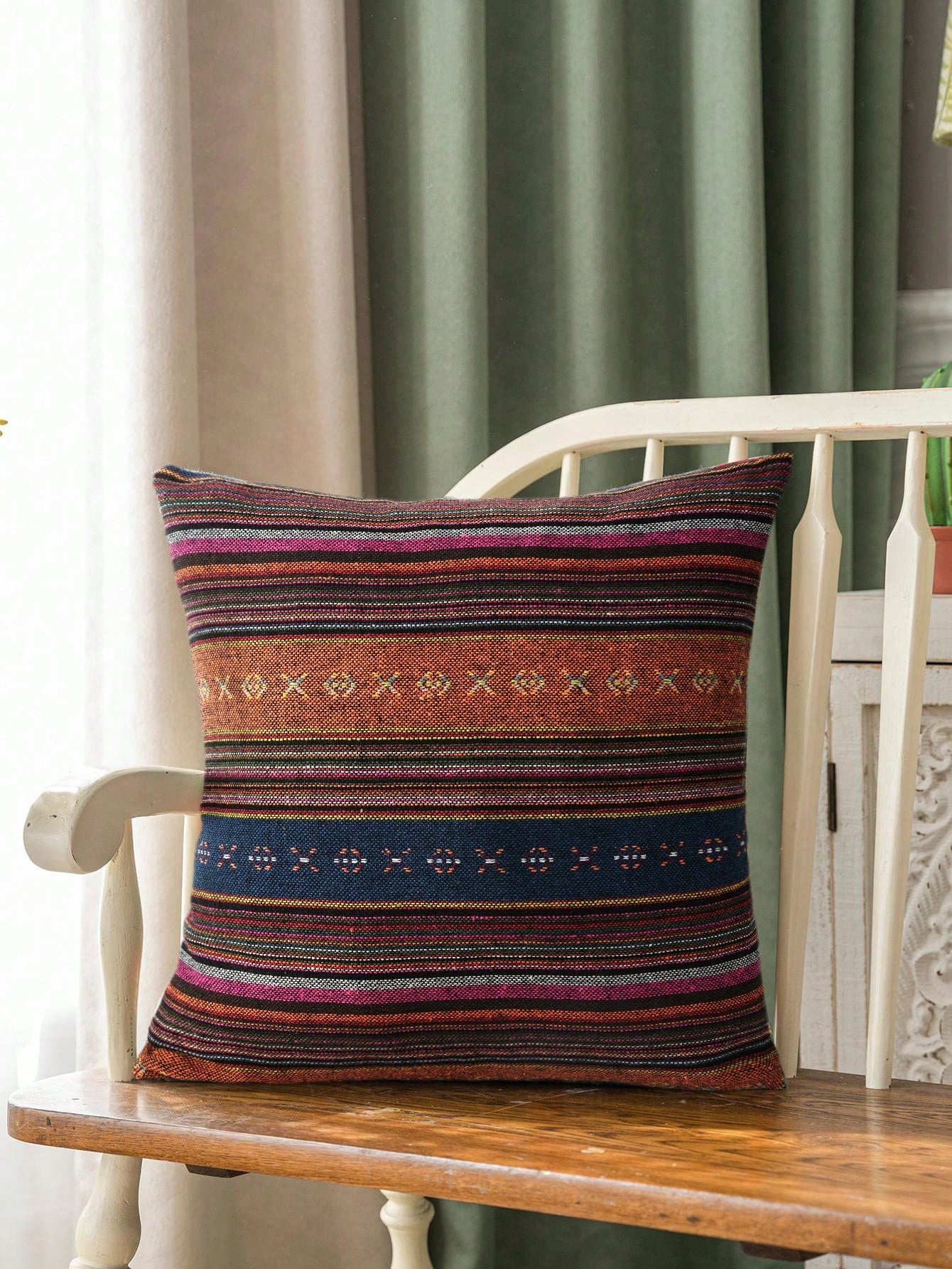 1pc Boho Style Throw Pillow Cover, 18in*18in, Modern Woven Home Decor Cushion Cover (Pillow Insert Not Included), For Sofa, Living Room, Bedroom