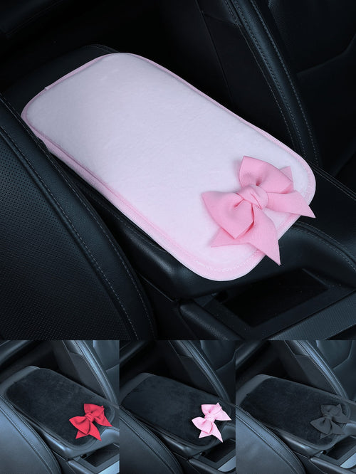 1pc Bowknot Decor Car Armrest Box Pad, Creative Non-Slip Center Console Seat Cover, Women's Car Accessories