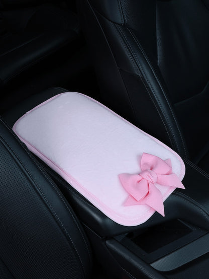 1pc Bowknot Decor Car Armrest Box Pad, Creative Non-Slip Center Console Seat Cover, Women's Car Accessories
