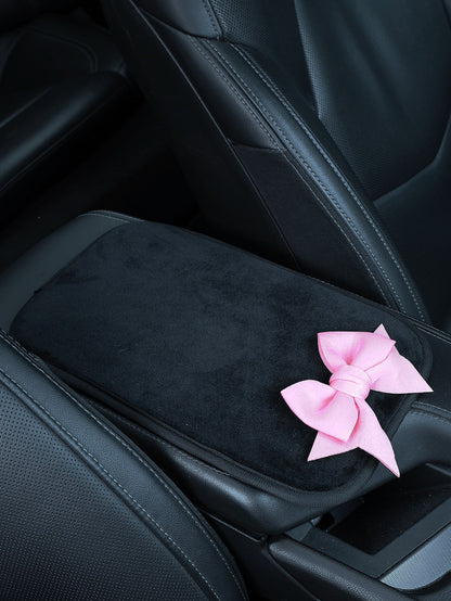 1pc Bowknot Decor Car Armrest Box Pad, Creative Non-Slip Center Console Seat Cover, Women's Car Accessories