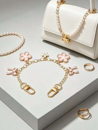 1pc Bowknot Pattern Handbag Chain Accessory, Pink Bowknot Pendant Handbag Extension Chain, Decorative And Replaceable Metal Bag Chain, Fashion Pendant, Beach Vacation Style, Bowknot Y2K Kawaii Keychai