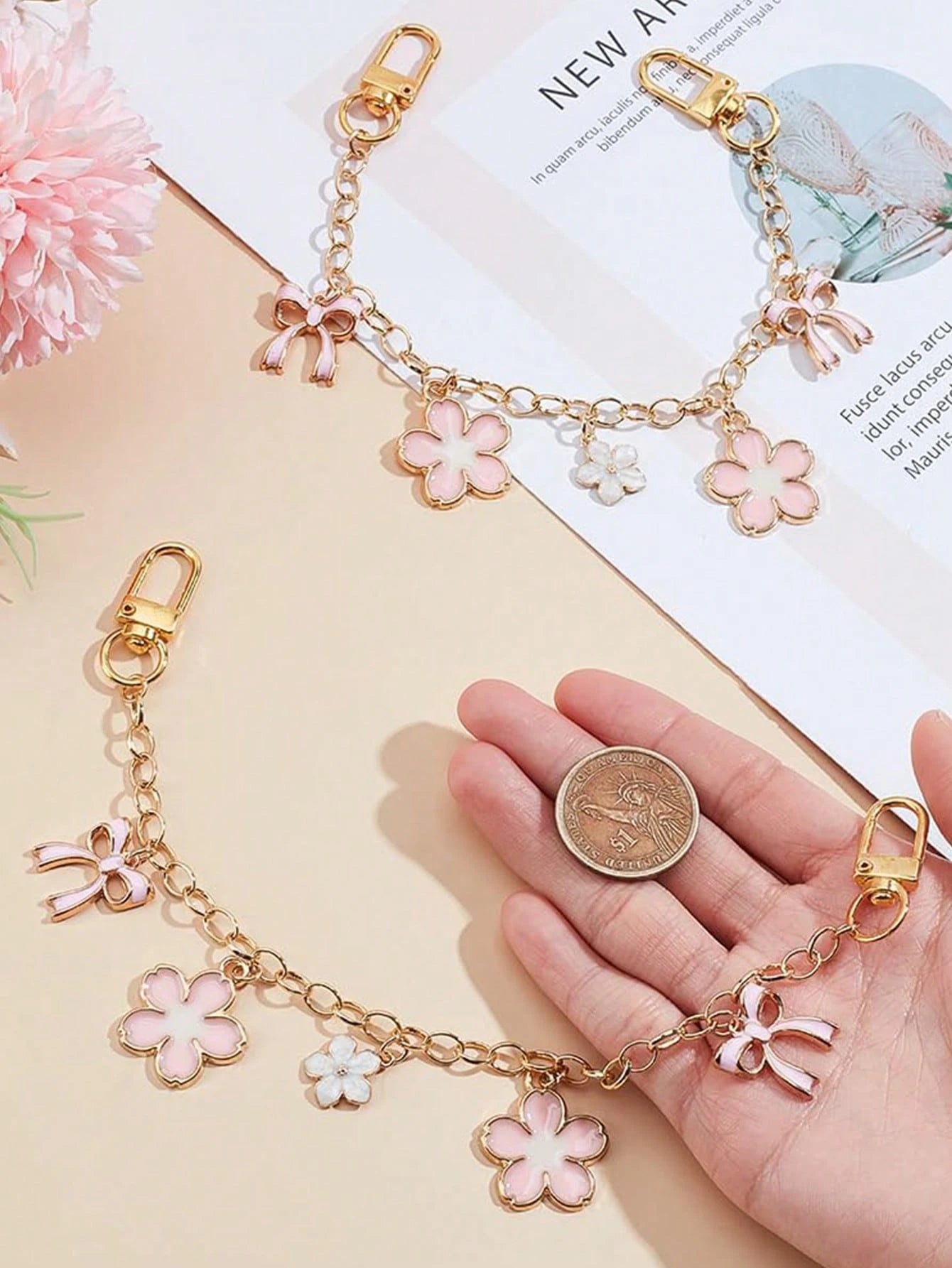 1pc Bowknot Pattern Handbag Chain Accessory, Pink Bowknot Pendant Handbag Extension Chain, Decorative And Replaceable Metal Bag Chain, Fashion Pendant, Beach Vacation Style, Bowknot Y2K Kawaii Keychai