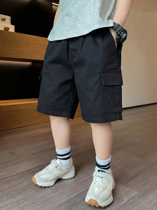1pc Boys' Fashionable Street Style Casual Comfortable Versatile Durable Straight Leg Cargo Shorts With Large Pockets, Suitable For Commuting, School, Vacation And Daily Wear, Spring/Summer/Autumn