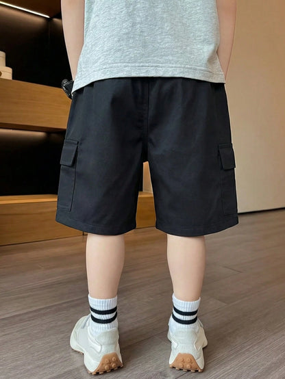1pc Boys' Fashionable Street Style Casual Comfortable Versatile Durable Straight Leg Cargo Shorts With Large Pockets, Suitable For Commuting, School, Vacation And Daily Wear, Spring/Summer/Autumn