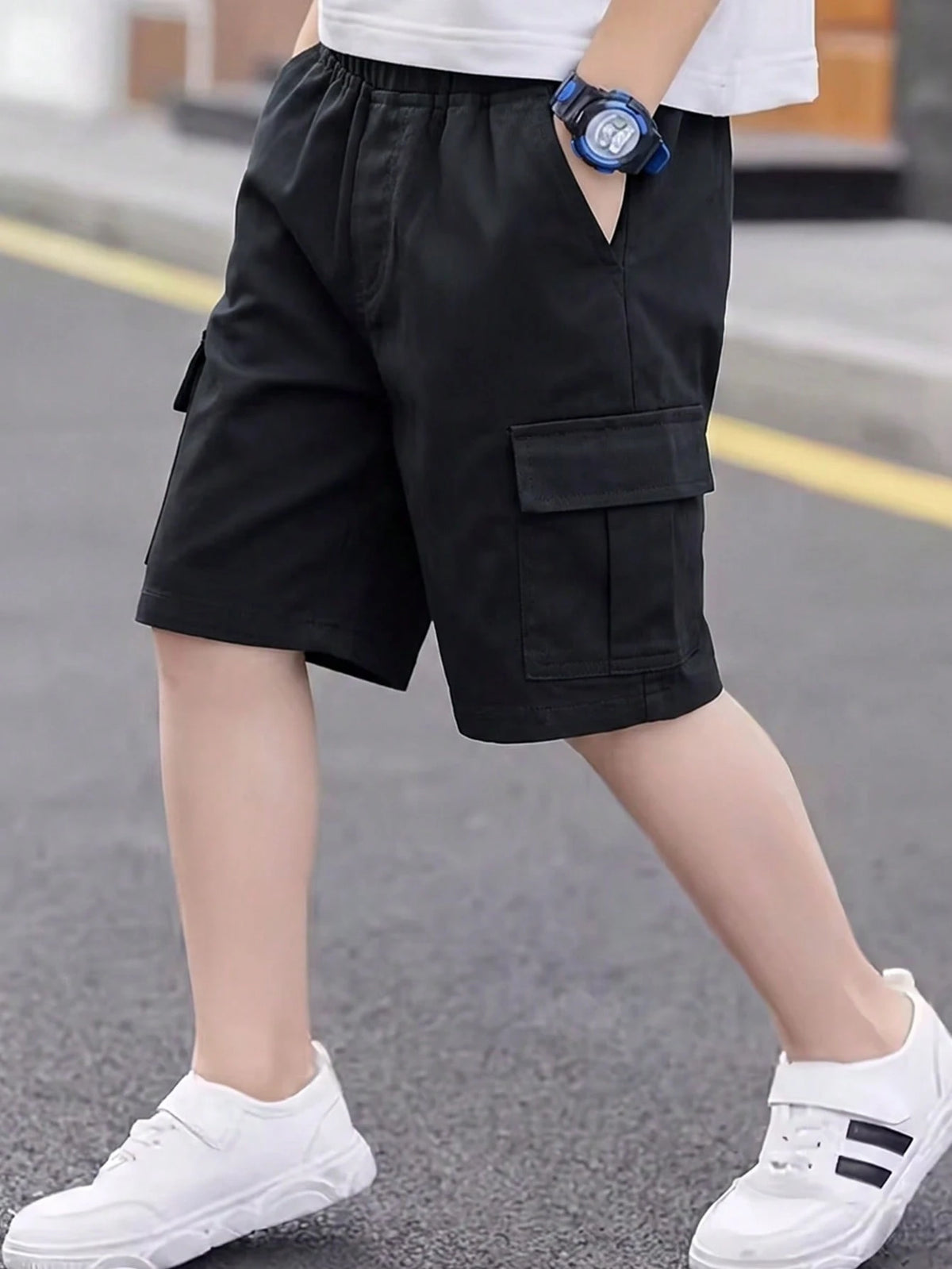 1pc Boys' Fashionable Street Style Casual Comfortable Versatile Durable Straight Leg Cargo Shorts With Large Pockets, Suitable For Commuting, School, Vacation And Daily Wear, Spring/Summer/Autumn