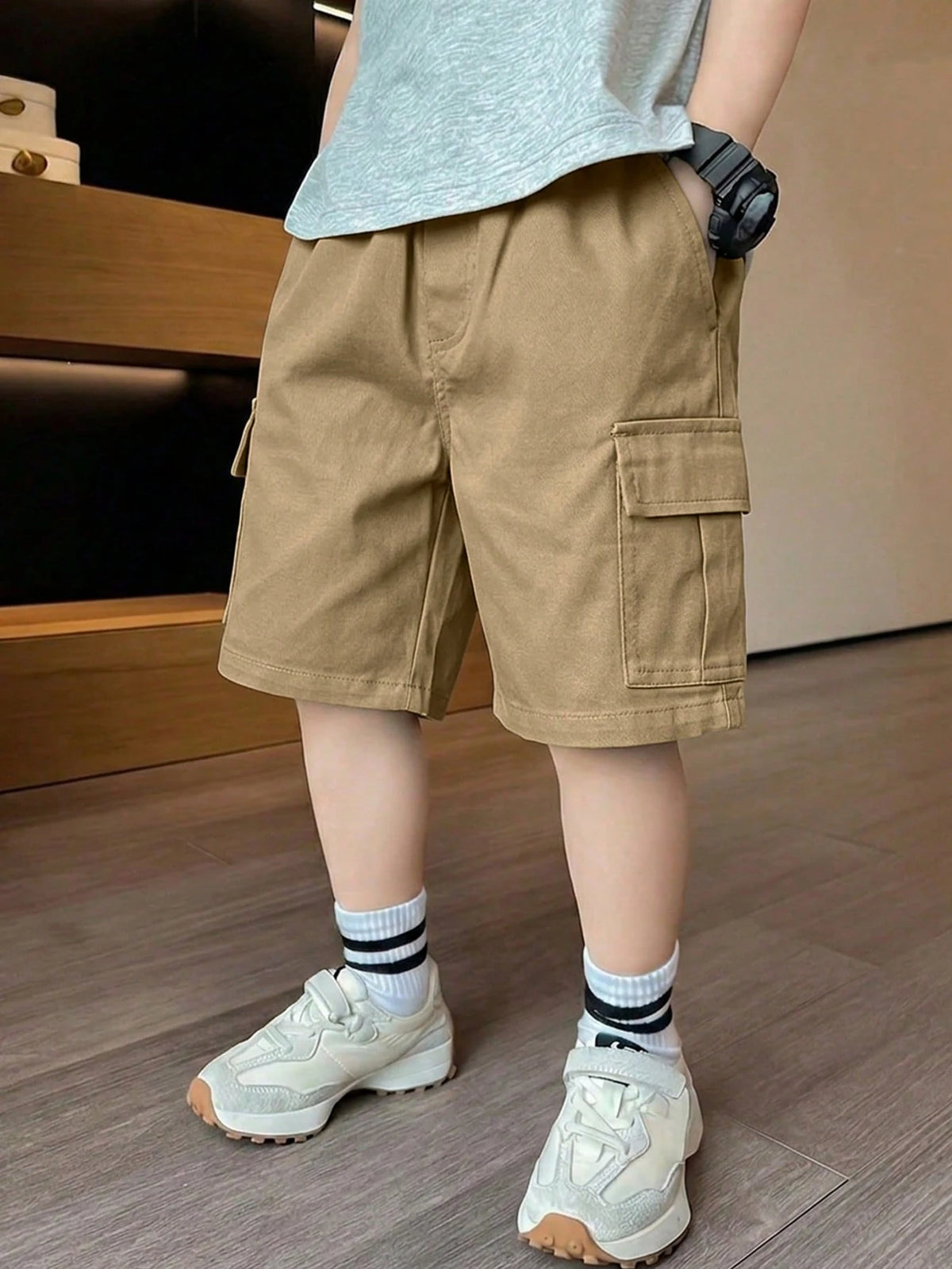1pc Boys' Fashionable Street Style Casual Comfortable Versatile Durable Straight Leg Cargo Shorts With Large Pockets, Suitable For Commuting, School, Vacation And Daily Wear, Spring/Summer/Autumn
