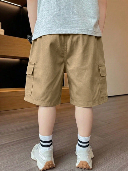 1pc Boys' Fashionable Street Style Casual Comfortable Versatile Durable Straight Leg Cargo Shorts With Large Pockets, Suitable For Commuting, School, Vacation And Daily Wear, Spring/Summer/Autumn