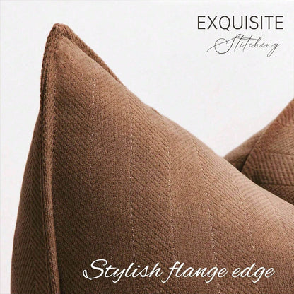 1pc Camel Herringbone Piped Cushion Cover, Modern Luxurious Soft Chenille Piped Decorative Pillow Sham, Suitable For Sofa, Bed, Bedroom, Office, Hotel, All Season