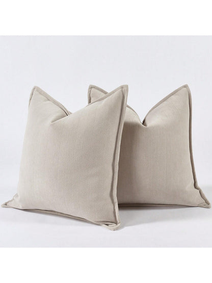 1pc Camel Herringbone Piped Cushion Cover, Modern Luxurious Soft Chenille Piped Decorative Pillow Sham, Suitable For Sofa, Bed, Bedroom, Office, Hotel, All Season