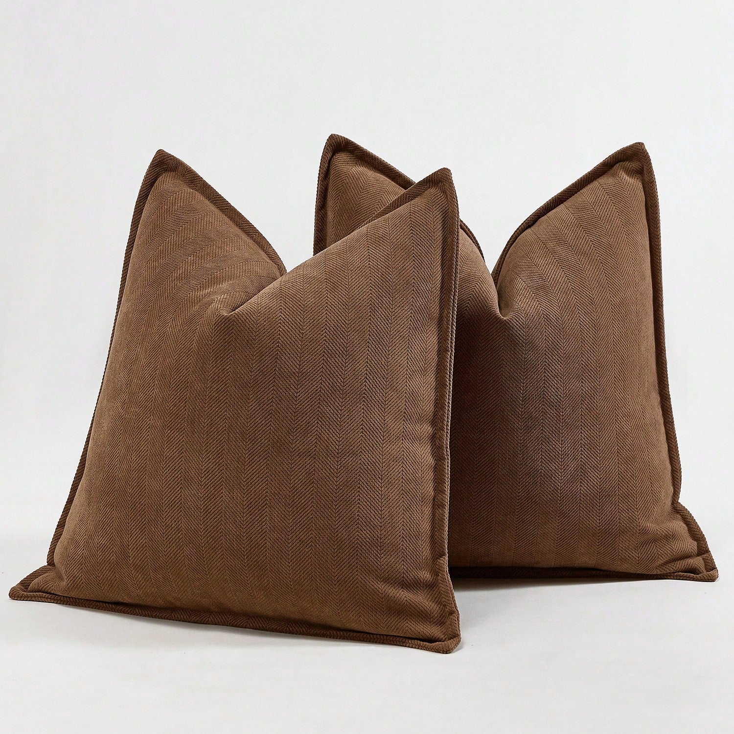 1pc Camel Herringbone Piped Cushion Cover, Modern Luxurious Soft Chenille Piped Decorative Pillow Sham, Suitable For Sofa, Bed, Bedroom, Office, Hotel, All Season