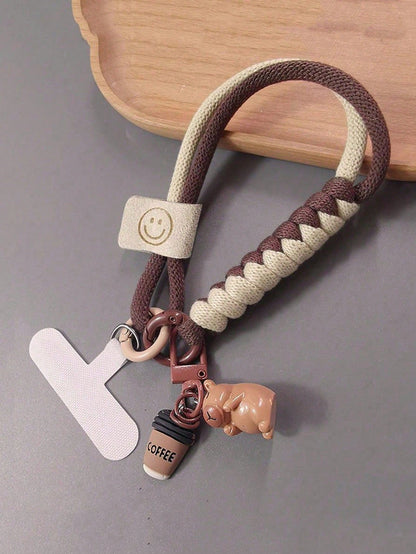 1pc Capybara Pendant Phone Lanyard Wrist Strap, Cartoon Cute Braided Rope For Outdoor Travel Climbing, Anti-Lost Anti-Theft Phone Holder Strap With Clip Compatible With Android And Most Smartphone,Gif