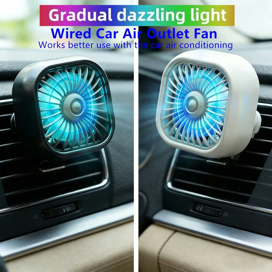 1pc Car Air Vent Cooling Fan, USB Powered Strong 7-Blade Turbine Fan With Gradient Color Atmosphere Light, Low Noise Multi-Function Mini Car Interior Cooling Fan