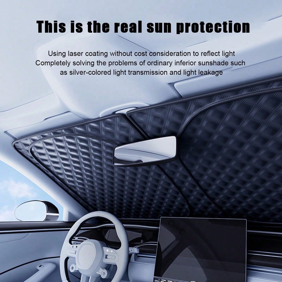 1pc Car Front Windshield Sun Shade, Heat Insulating Sun Curtain, Laser Light-Blocking Sunshade For Car Interior