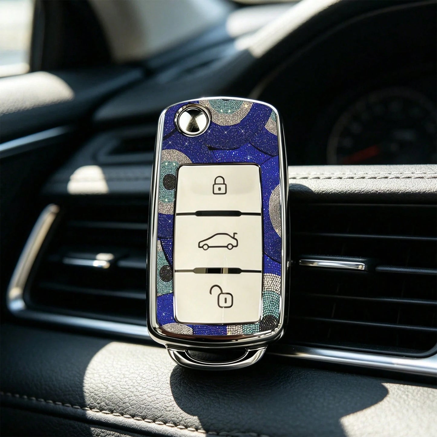 1pc Car Key Case-Elegant Print,Suitable For Jetta Mk6, Polo Mk5, Golf Mk6, Tiguan Mk1, Passat B7, Passat NMS, Caddy Mk3, Beetle, Amarok, Touran Mk1. Advanced Soft-Touch, Does Not Block Signal, Unisex.