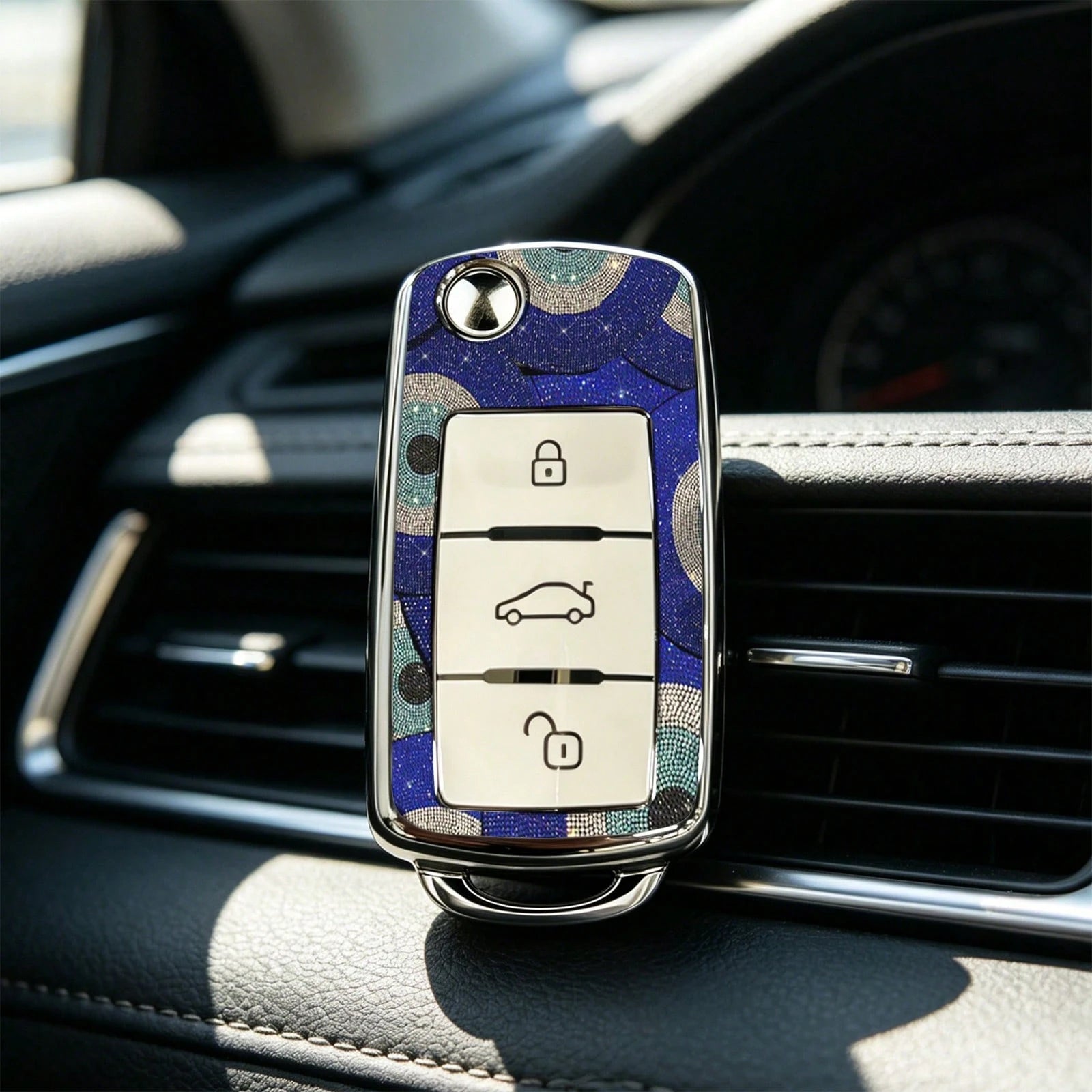 1pc Car Key Case-Elegant Print,Suitable For Jetta Mk6, Polo Mk5, Golf Mk6, Tiguan Mk1, Passat B7, Passat NMS, Caddy Mk3, Beetle, Amarok, Touran Mk1. Advanced Soft-Touch, Does Not Block Signal, Unisex.