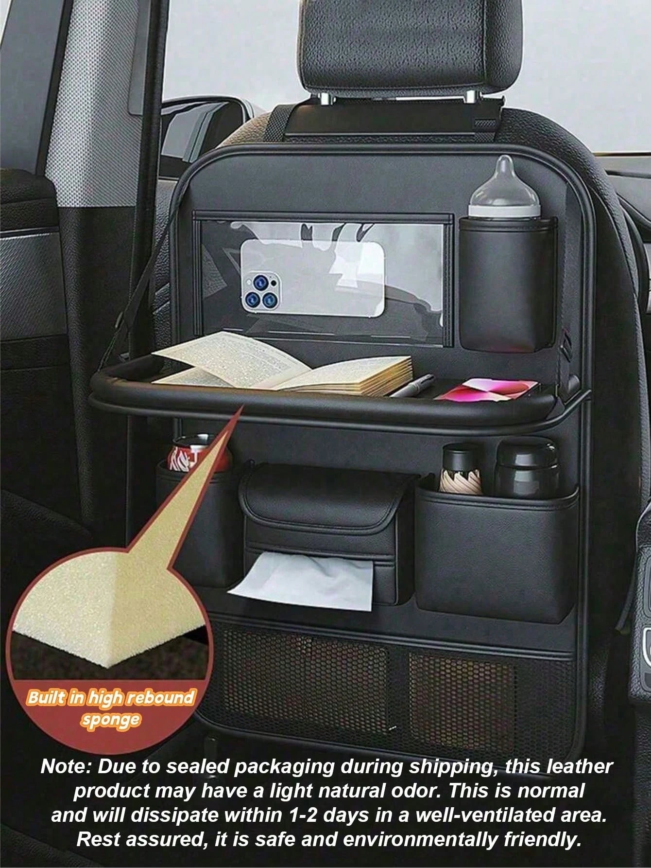 1pc Car Seat Back Storage Organizer Rack, Foldable Tray- Multifunctional Car Storage Box, Large Capacity Organizer Bag, Adjustable Straps, Easy Installation, Extendable Bottom, Various Storage Option