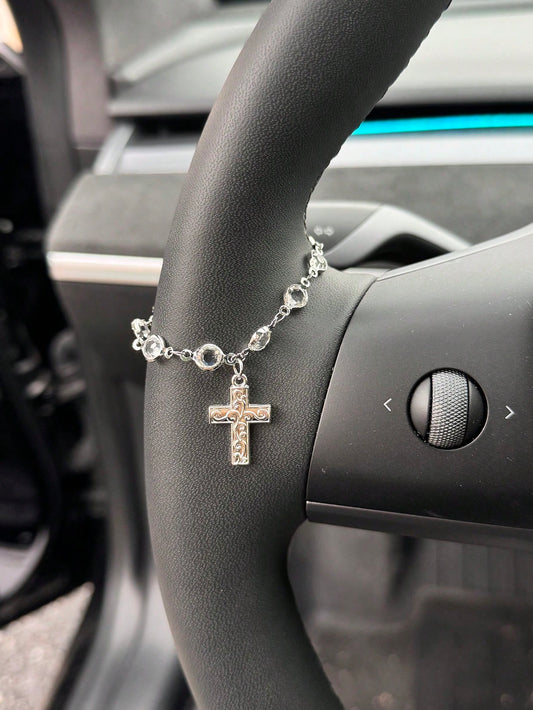 1pc Car Steering Wheel Decorative Pendant Light Luxury Crystal Chain Car Steering Wheel Decorative Pendant