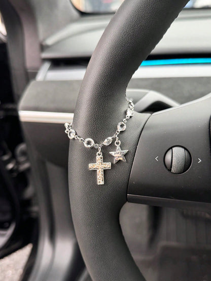 1pc Car Steering Wheel Decorative Pendant Light Luxury Crystal Chain Car Steering Wheel Decorative Pendant