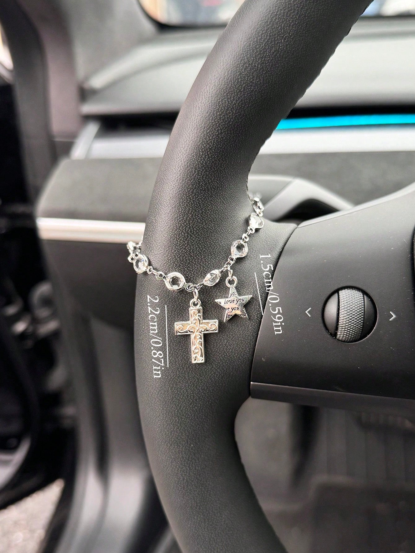 1pc Car Steering Wheel Decorative Pendant Light Luxury Crystal Chain Car Steering Wheel Decorative Pendant
