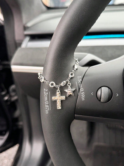 1pc Car Steering Wheel Decorative Pendant Light Luxury Crystal Chain Car Steering Wheel Decorative Pendant