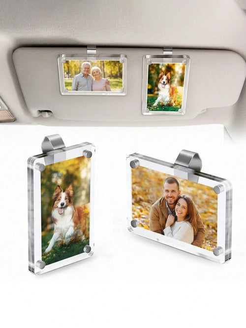 1pc Car Sun Visor Photo Clip, Acrylic Magnetic Vertical Photo Frame Clip, Personalized Photo Display Car Accessory Gift, Suitable For Family, Pet And Commemorative Photos