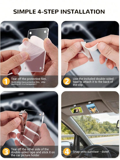 1pc Car Sun Visor Photo Clip, Acrylic Magnetic Vertical Photo Frame Clip, Personalized Photo Display Car Accessory Gift, Suitable For Family, Pet And Commemorative Photos