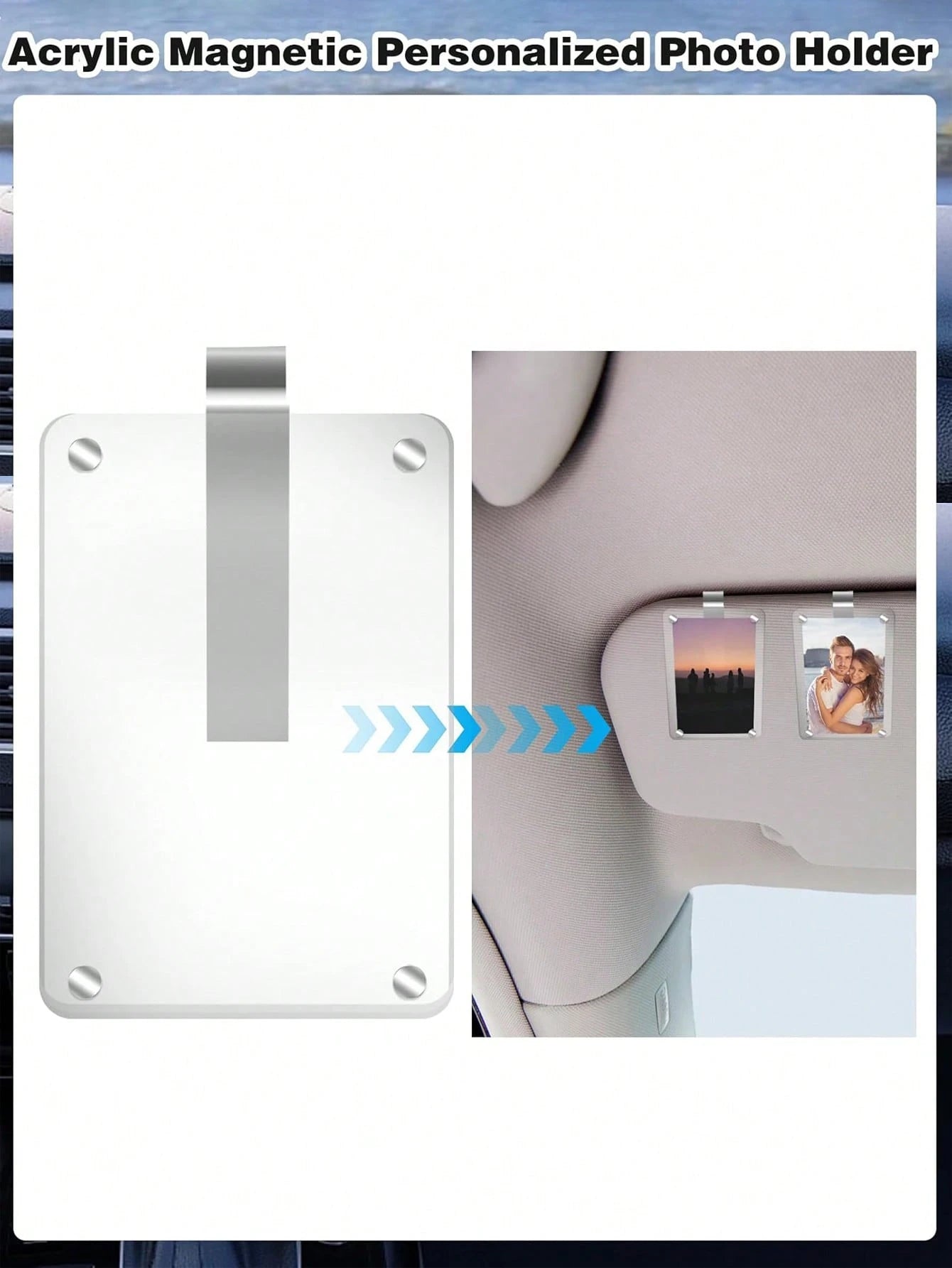 1pc Car Sun Visor Photo Clip, Acrylic Magnetic Vertical Photo Frame Clip, Personalized Photo Display Car Accessory Gift, Suitable For Family, Pet And Commemorative Photos