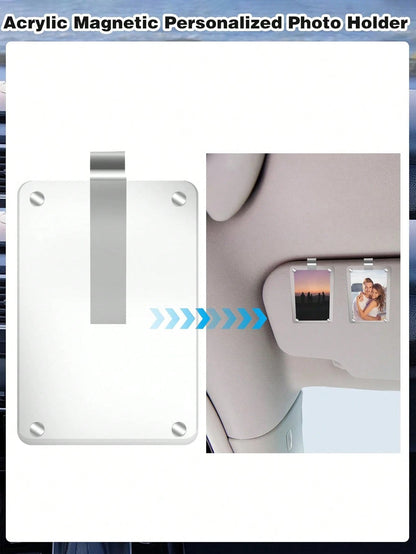 1pc Car Sun Visor Photo Clip, Acrylic Magnetic Vertical Photo Frame Clip, Personalized Photo Display Car Accessory Gift, Suitable For Family, Pet And Commemorative Photos