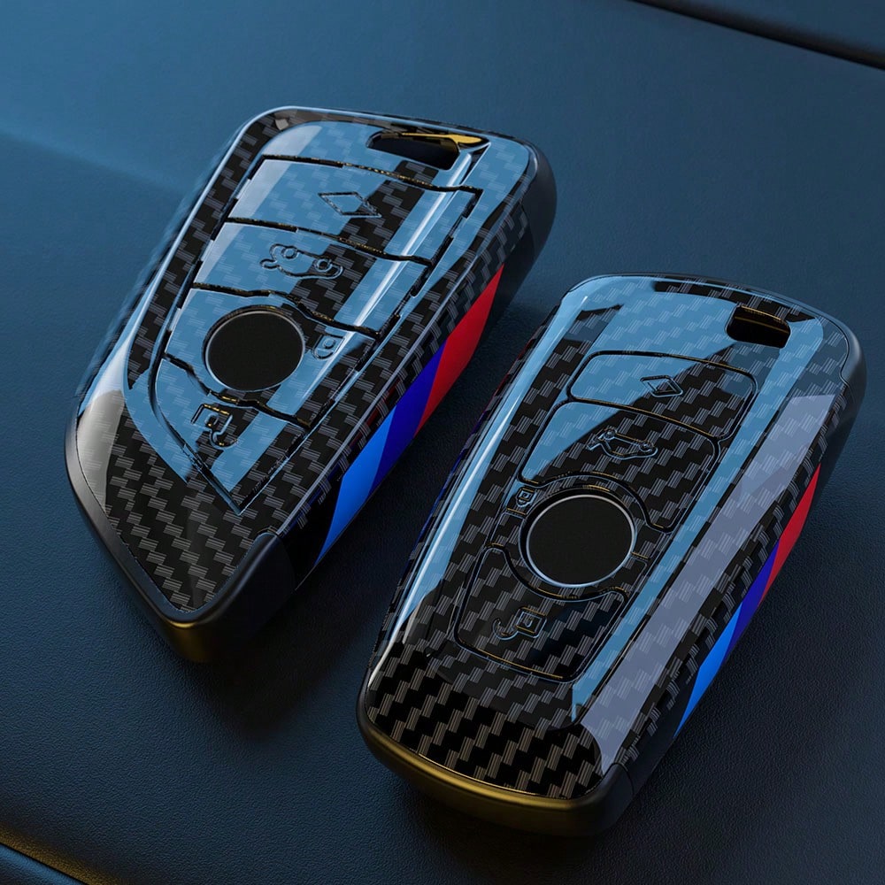 1pc Carbon Fiber Style Car Key Fob Cover Fit For BMW 2 Series, 3 Series, 4 Series, 5 Series, 7 Series, 8 Series, X1, X2, X3, X5, X6, M2, M3, M4, M5, M6, M8
