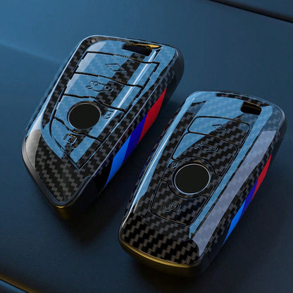 1pc Carbon Fiber Style Car Key Fob Cover Fit For BMW 2 Series, 3 Series, 4 Series, 5 Series, 7 Series, 8 Series, X1, X2, X3, X5, X6, M2, M3, M4, M5, M6, M8