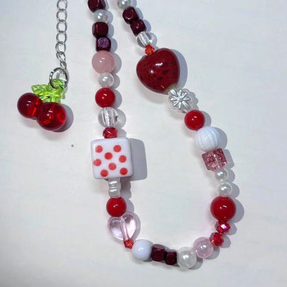 1pc Cartoon Cherry-Shaped Cute Phone Lanyard, Handmade Beaded Camera Strap, DIY Beaded Anti-Lost Wrist Strap