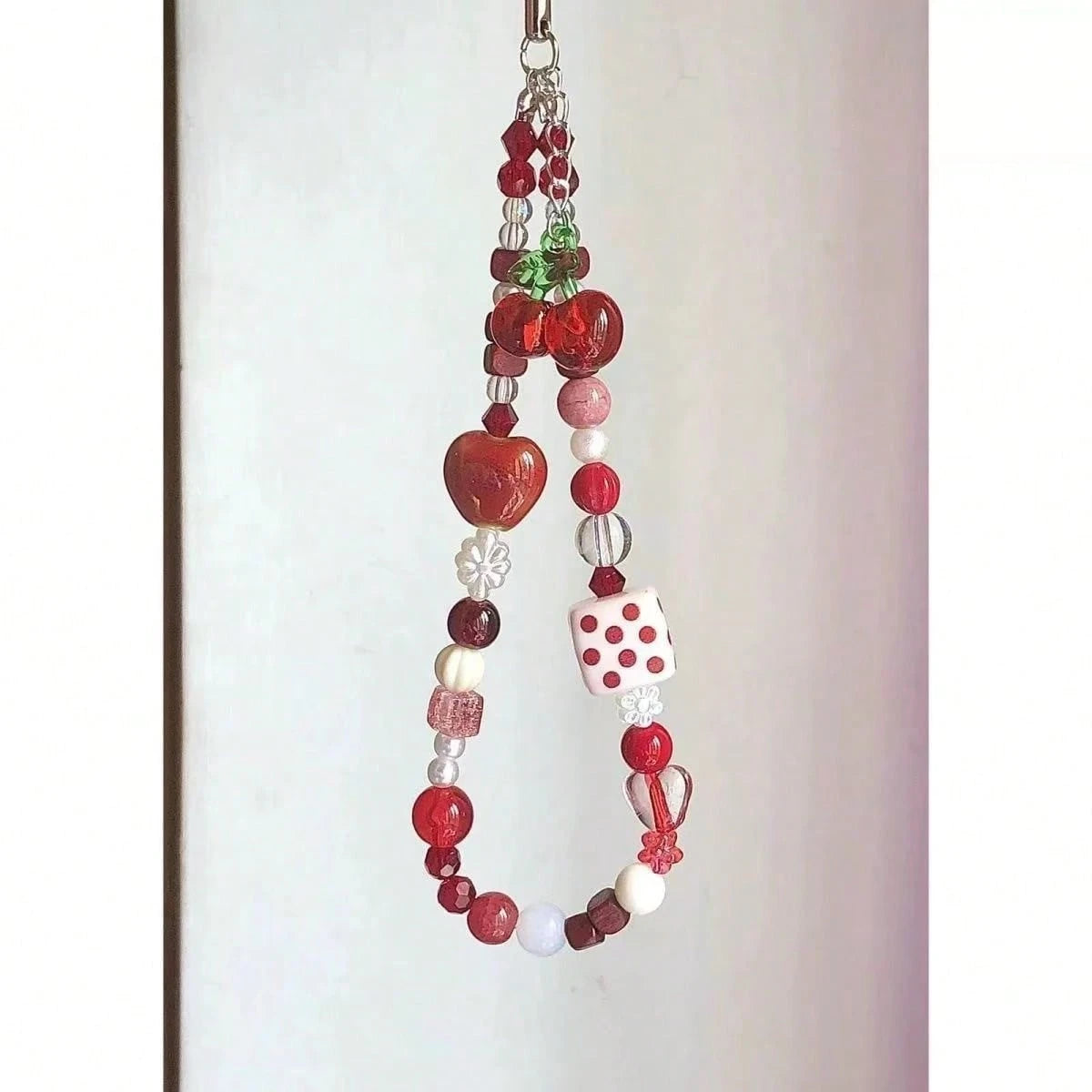 1pc Cartoon Cherry-Shaped Cute Phone Lanyard, Handmade Beaded Camera Strap, DIY Beaded Anti-Lost Wrist Strap