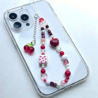 1pc Cartoon Cherry-Shaped Cute Phone Lanyard, Handmade Beaded Camera Strap, DIY Beaded Anti-Lost Wrist Strap
