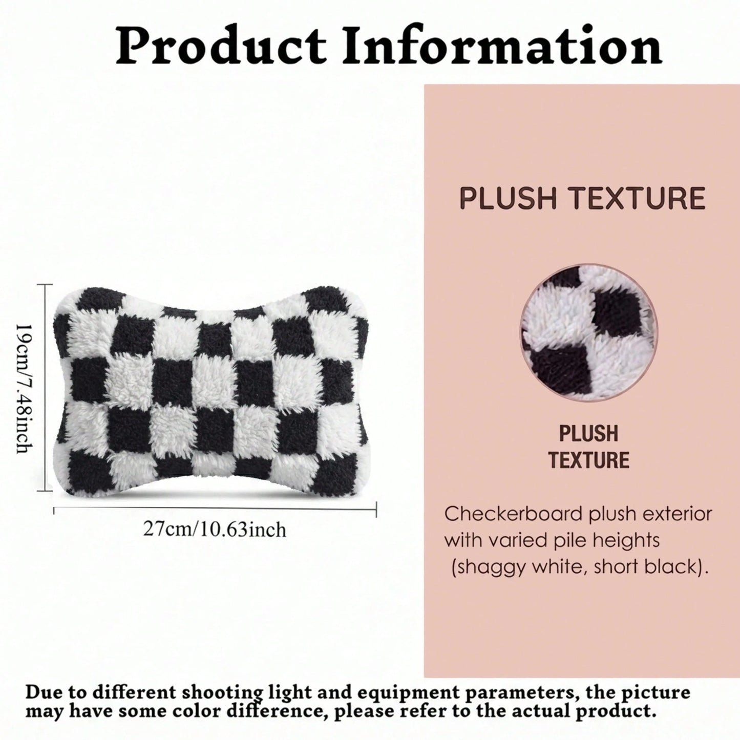 1pc Checkerboard Coral Fleece Headrest Shoulder Pillow, Soft Plush Car Neck Pillow, All-Season Use