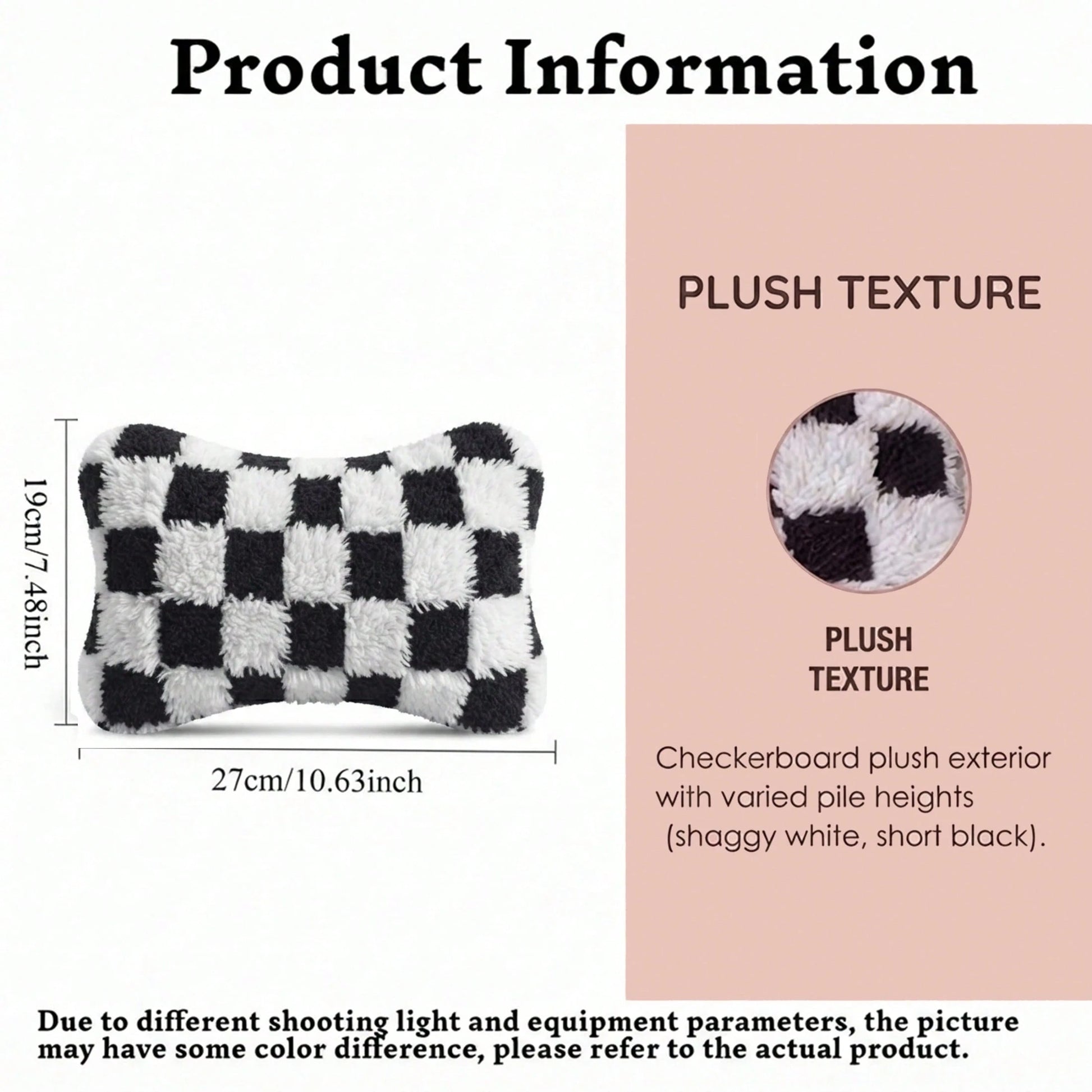 1pc Checkerboard Coral Fleece Headrest Shoulder Pillow, Soft Plush Car Neck Pillow, All-Season Use