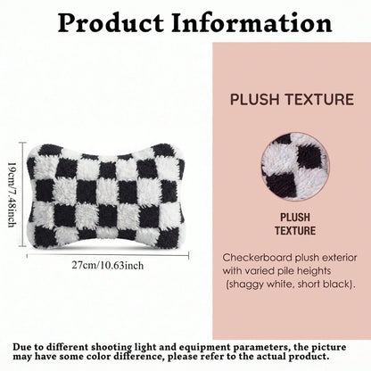 1pc Checkerboard Coral Fleece Headrest Shoulder Pillow, Soft Plush Car Neck Pillow, All-Season Use