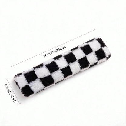 1pc Checkerboard Coral Fleece Headrest Shoulder Pillow, Soft Plush Car Neck Pillow, All-Season Use