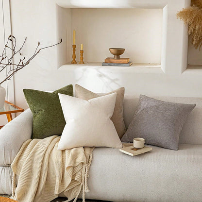 1pc Chenille Solid Striped Decorative Throw Pillow Cover, Suitable For Sofa, Living Room, Bed