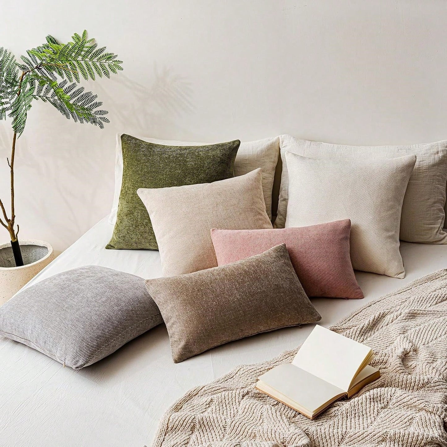1pc Chenille Solid Striped Decorative Throw Pillow Cover, Suitable For Sofa, Living Room, Bed
