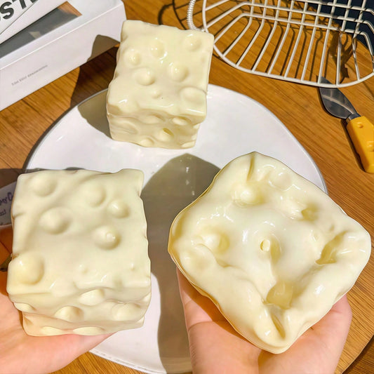 1PC Children Cheese Crunchy Squishy Toy, Oversized Cube Cheese Stress Relief Squeezable Ball, Non Rebound Fingertip Fidget Squishies, Holiday Gift Decompression Toy Soft Cheese