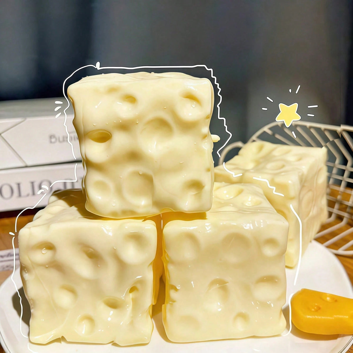 1PC Children Cheese Crunchy Squishy Toy, Oversized Cube Cheese Stress Relief Squeezable Ball, Non Rebound Fingertip Fidget Squishies, Holiday Gift Decompression Toy Soft Cheese