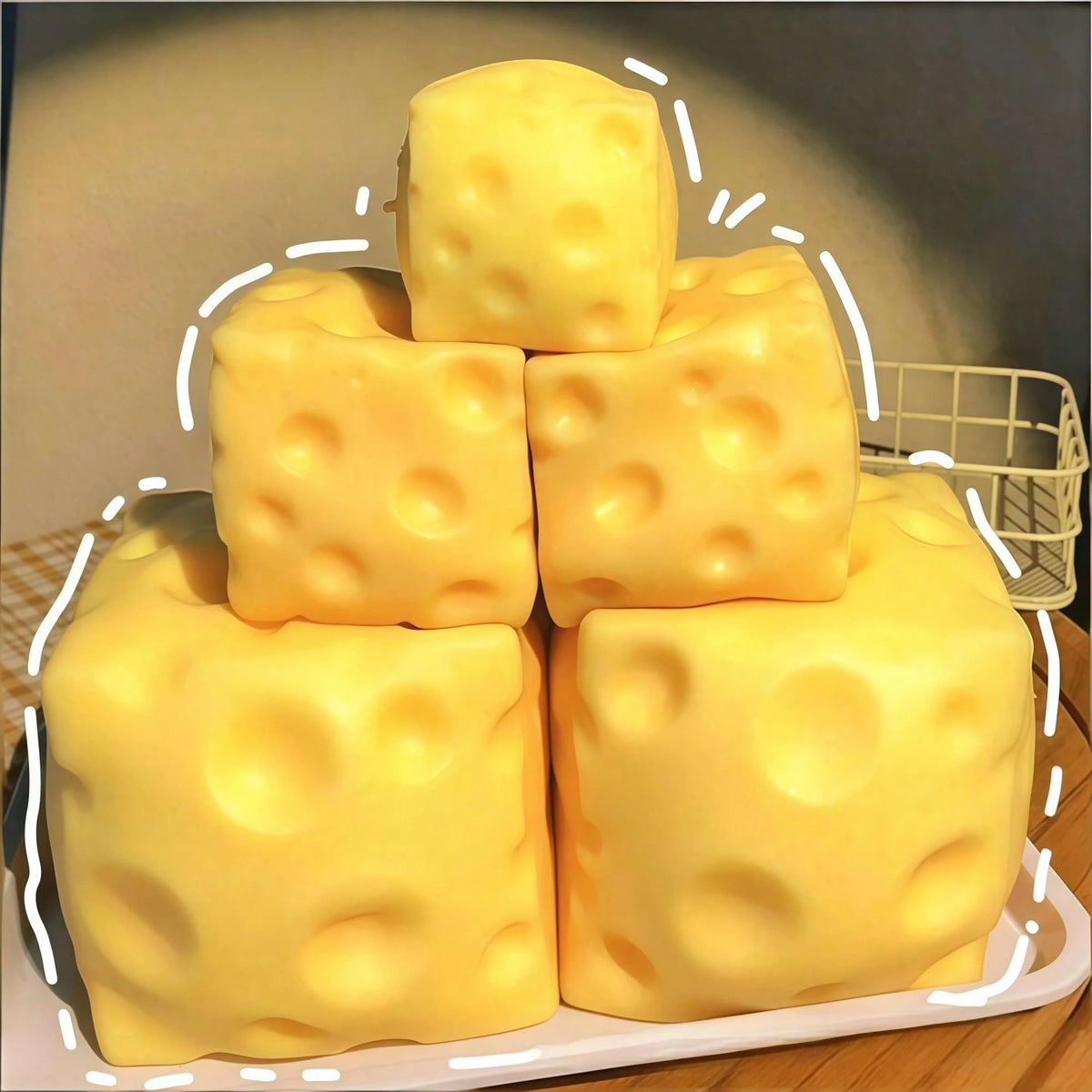 1PC Children Cheese Crunchy Squishy Toy, Oversized Cube Cheese Stress Relief Squeezable Ball, Non Rebound Fingertip Fidget Squishies, Holiday Gift Decompression Toy Soft Cheese