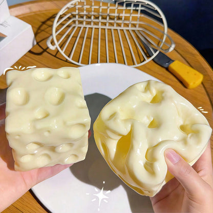 1PC Children Cheese Crunchy Squishy Toy, Oversized Cube Cheese Stress Relief Squeezable Ball, Non Rebound Fingertip Fidget Squishies, Holiday Gift Decompression Toy Soft Cheese