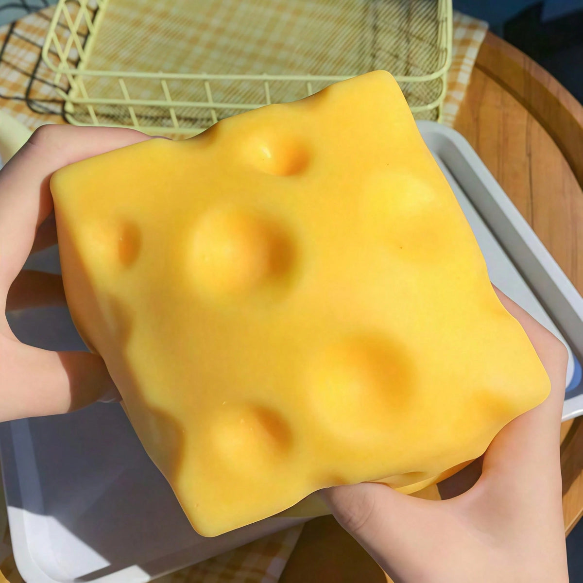 1PC Children Cheese Crunchy Squishy Toy, Oversized Cube Cheese Stress Relief Squeezable Ball, Non Rebound Fingertip Fidget Squishies, Holiday Gift Decompression Toy Soft Cheese