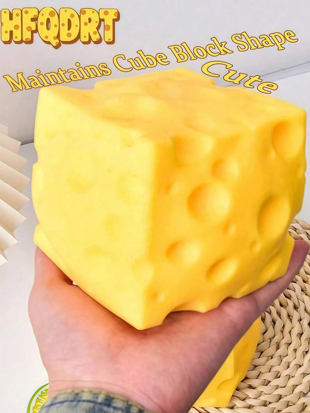 1PC Children Cheese Crunchy Squishy Toy, Oversized Cube Cheese Stress Relief Squeezable Ball, Non Rebound Fingertip Fidget Squishies, Holiday Gift Decompression Toy Soft Cheese
