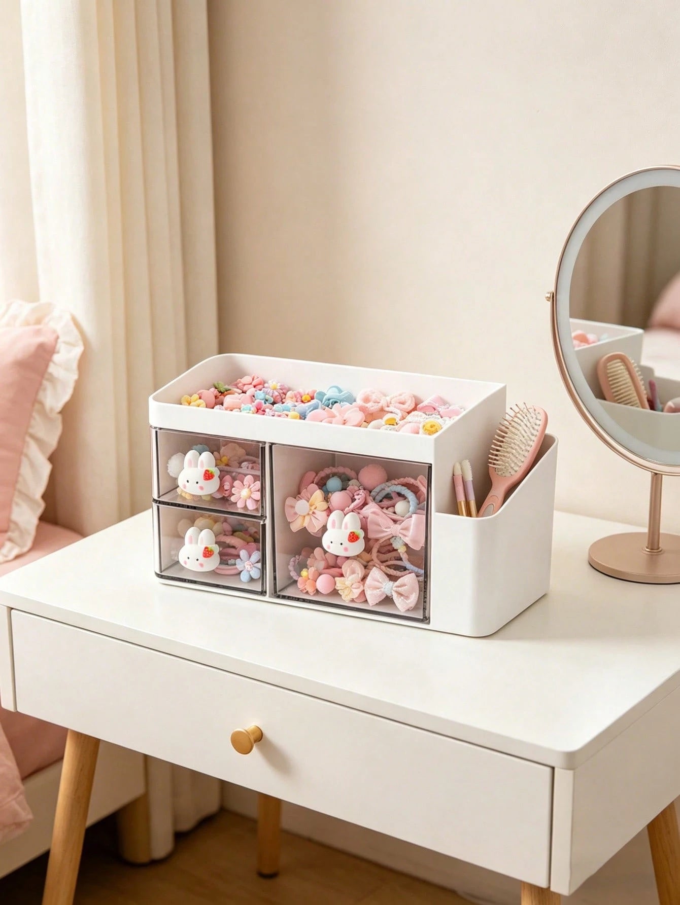 1pc Children's Hair Accessories Storage Box, Cartoon Rabbit Hand-Shaped Design, Girls Room Decor, Baby Girl Supplies, Newborn Essentials, Pink Room Decoration